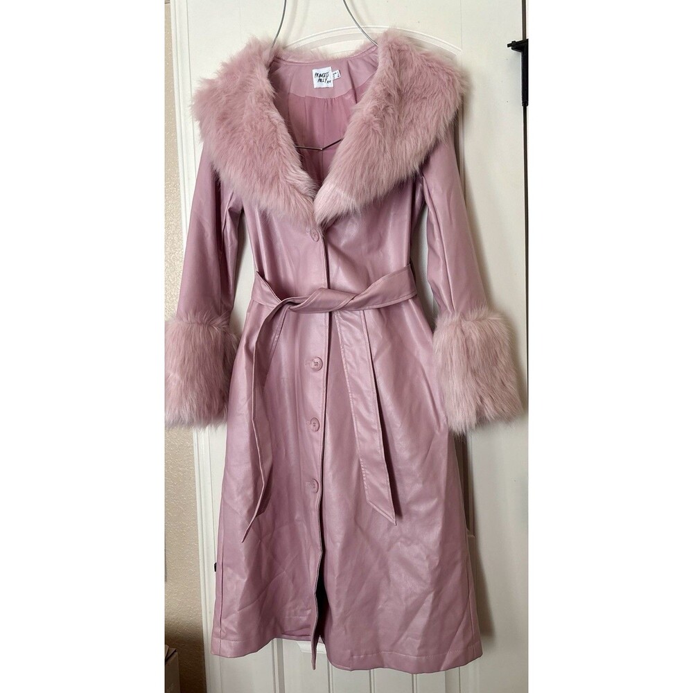 Princess Polly Pink Faux Leather&Fur Trench Coat Sz.0 Penny Lane Y2K Aesthetic